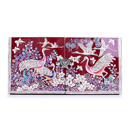 Najeon Mother-of-Pearl Jewelry Box - Crane & Pine, Red, Large - view 6