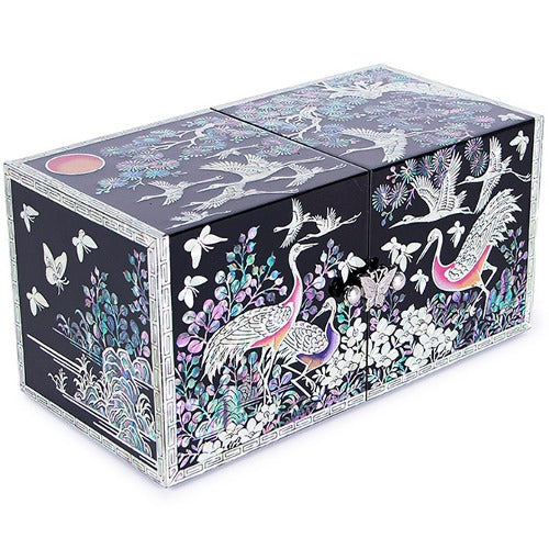 Najeon Mother-of-Pearl Jewelry Box - Crane & Pine, Black, Large