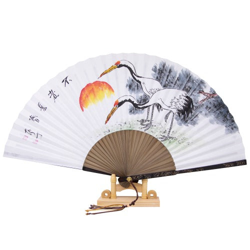 Korean Folding Fan - Crane, Jade