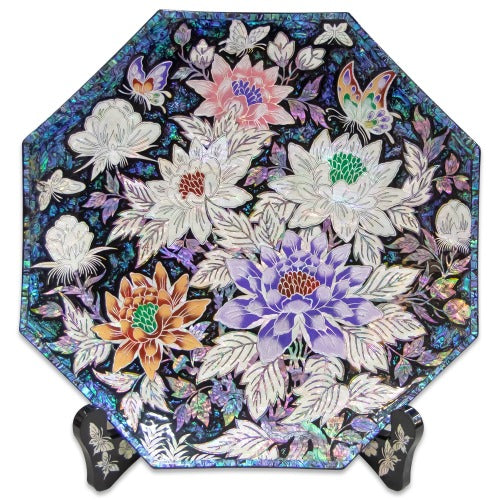 Najeon Mother-of-Pearl Tray - Peony, Blue