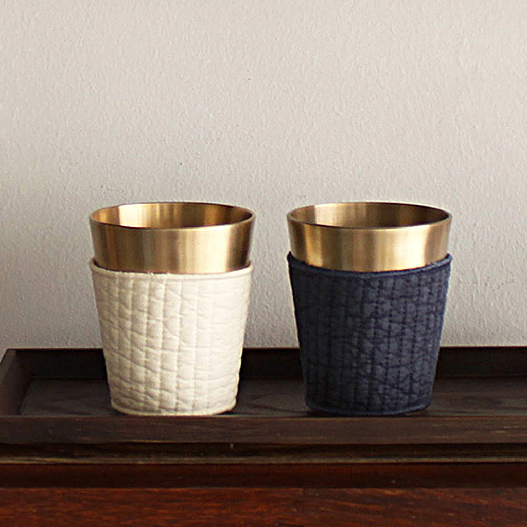 Notdam Bangjja Brass Cup Set of 2 with Quilted Holders