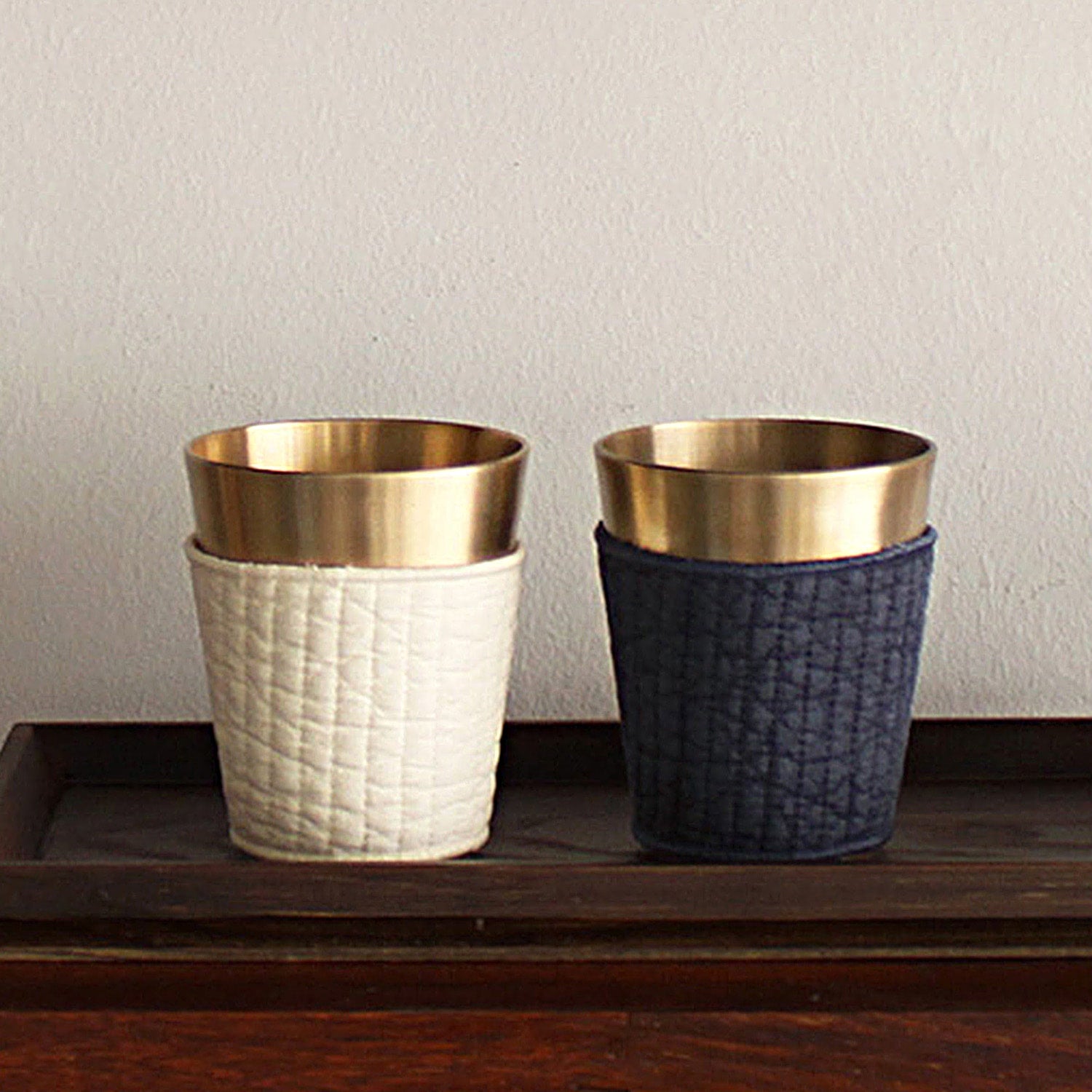 Notdam Bangjja Brass Cup Set of 2 with Quilted Holders
