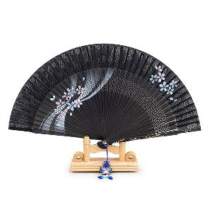 Korean Silk Folding Fan - Black (V) - view 3