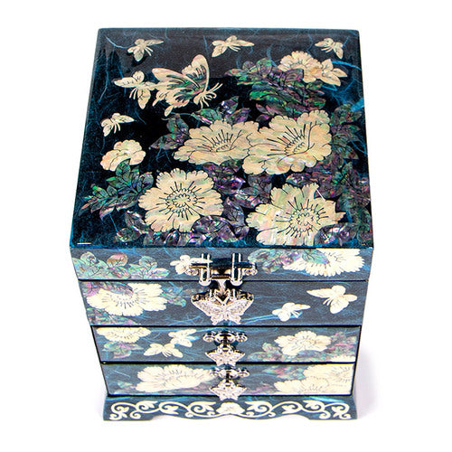 Najeon Mother-of-Pearl Jewelry Box - Peony, Red, 3 - Tier - view 4