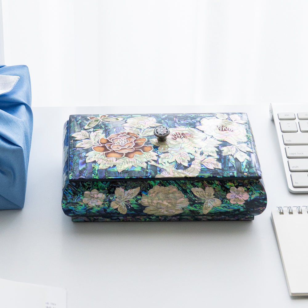 Najeon Mother-of-Pearl Keepsake Box - Peony, Blue - view 6