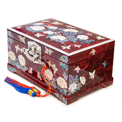 Najeon Mother-of-Pearl Jewelry Box - Peony, Red, 2 - Tier (by Oh Myung - ho) - view 7