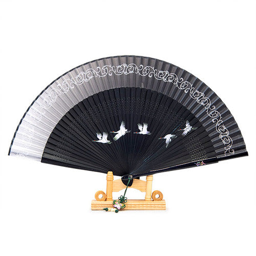 Najeon Mother-of-Pearl Folding Fan - Crane, Black - view 6