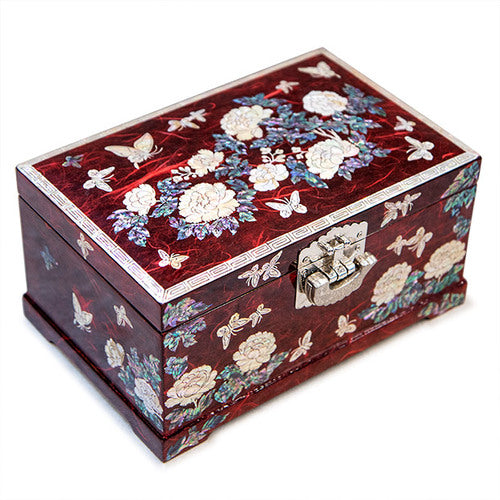 Najeon Mother-of-Pearl Jewelry Box - Peony, Red, 2 - Tier (by Oh Myung - ho) - view 4