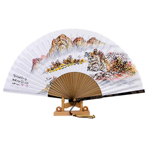 Korean Folding Fan - Landscape, Jade (III)