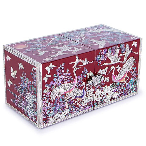 Najeon Mother-of-Pearl Jewelry Box - Crane & Pine, Red, Large