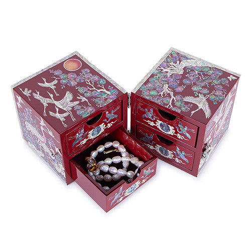 Najeon Mother-of-Pearl Jewelry Box - Crane & Pine, Red, Large - view 8
