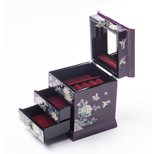 Najeon Mother-of-Pearl Jewelry Box - Peony, Purple, 3 - Tier