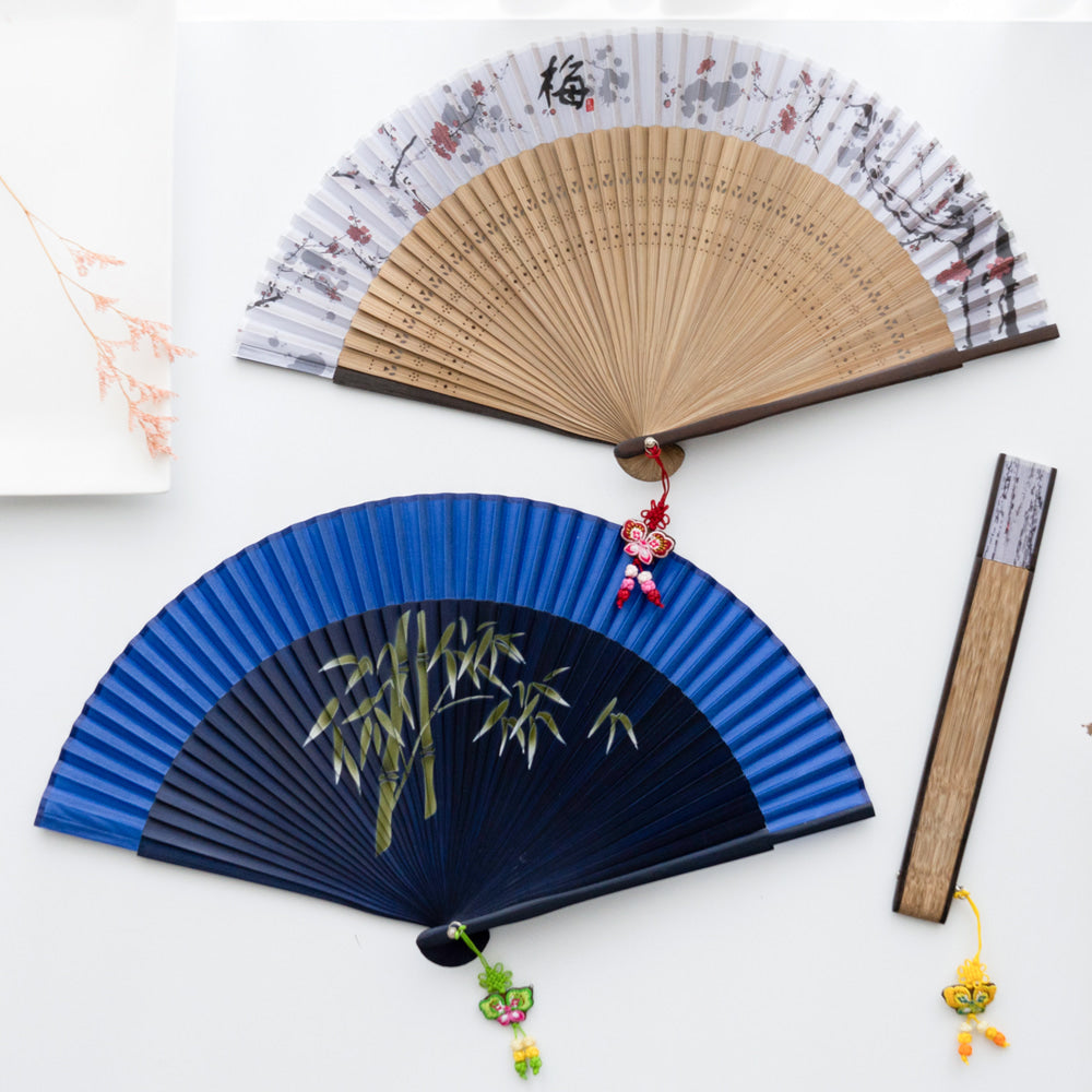 Korean Silk Folding Fan - Bamboo, Red - view 8