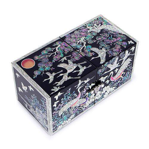 Najeon Mother-of-Pearl Jewelry Box - Crane & Pine, Black, Large - view 5