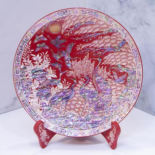 Najeon Mother-of-Pearl Tray - Crane & Pine, Red - view 4