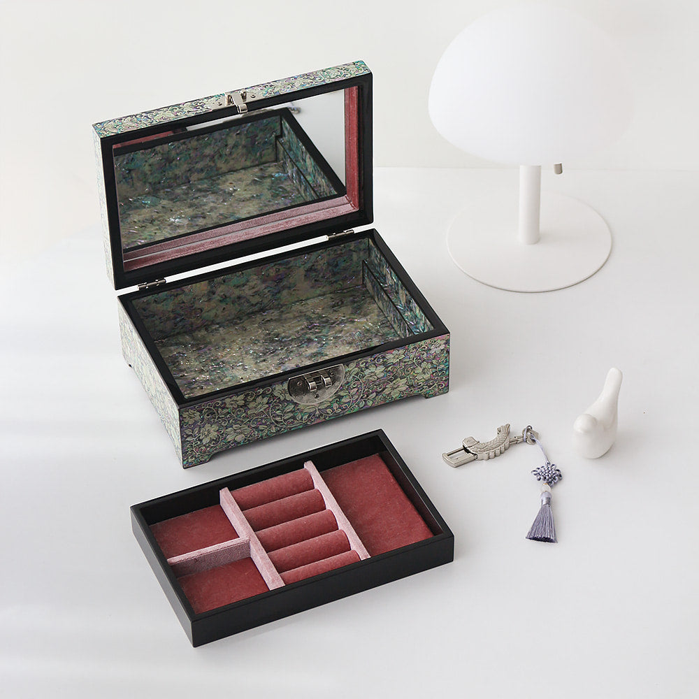 Najeon Mother-of-Pearl Jewelry Box - Crane & Pine, 2 - Tier (III) - view 5