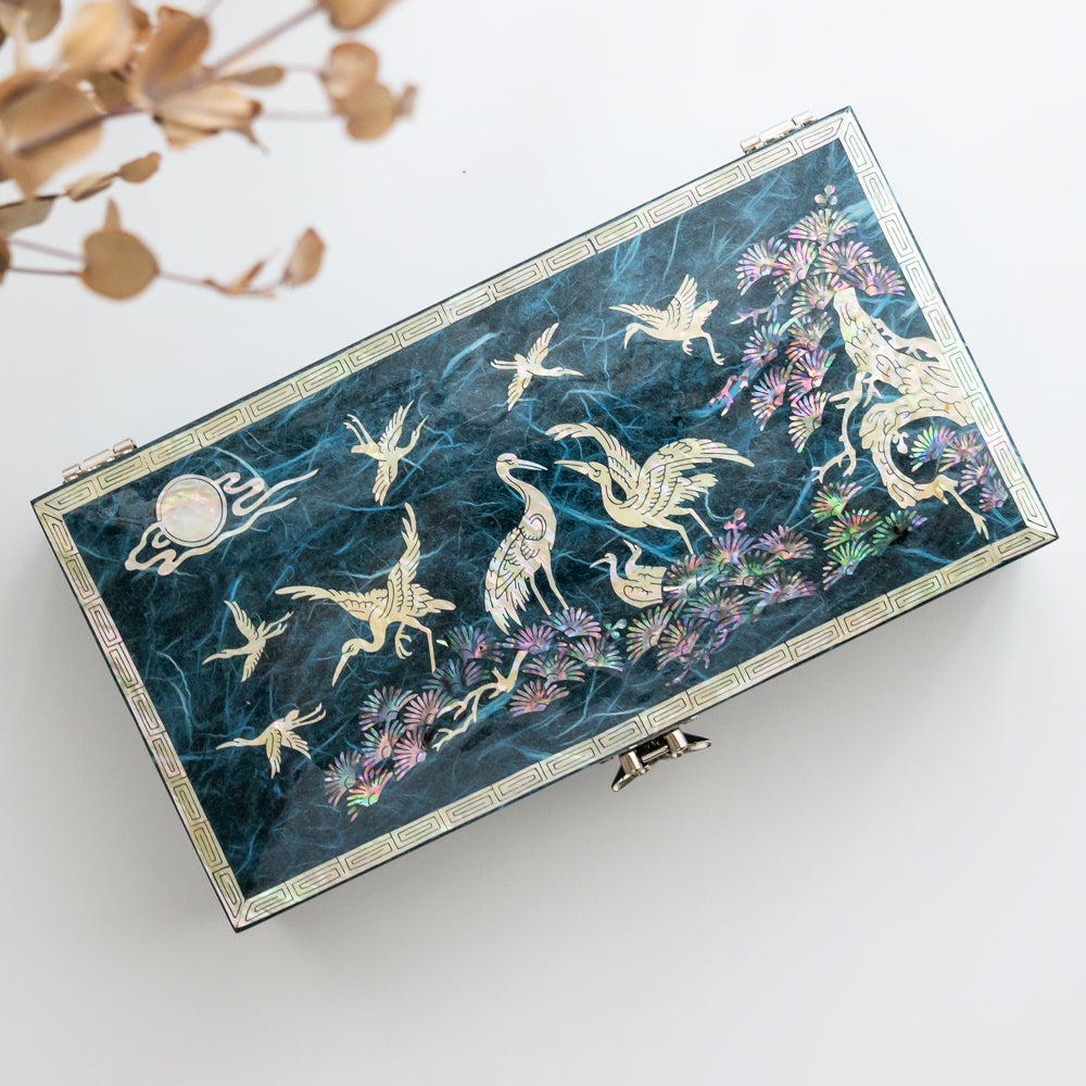 Korean Jewelry Box - Crane & Pine, Blue, 1 - Tier (by Oh Myung - ho) - view 7