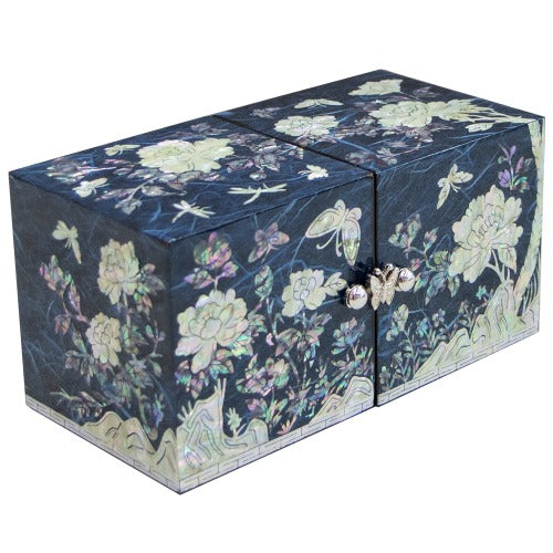 Najeon Mother-of-Pearl Jewelry Box - Peony, Blue, Medium - view 2