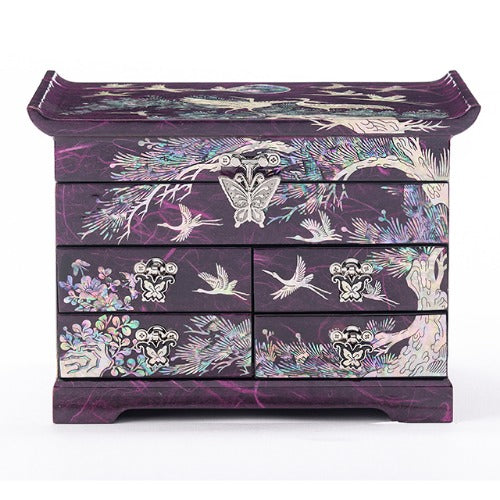 Najeon Mother-of-Pearl Jewelry Box - Crane & Pine, Purple, 5 - Tier