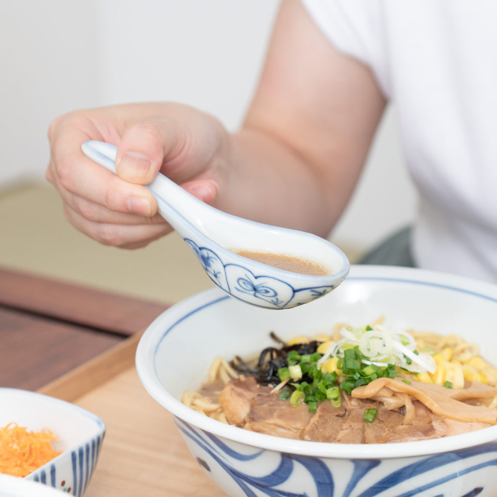 Musubi Kiln Traditional Patterned Ramen Spoon with Spoon Rest