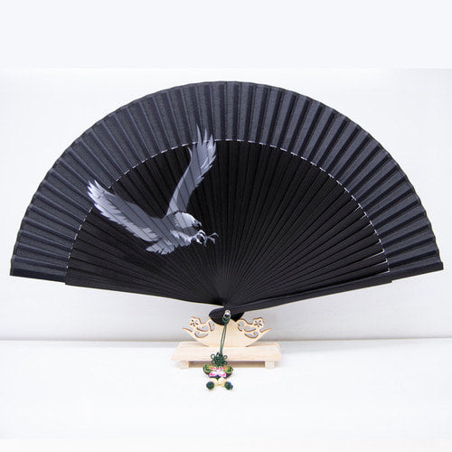Korean Silk Folding Fan - Black (IV) - view 5