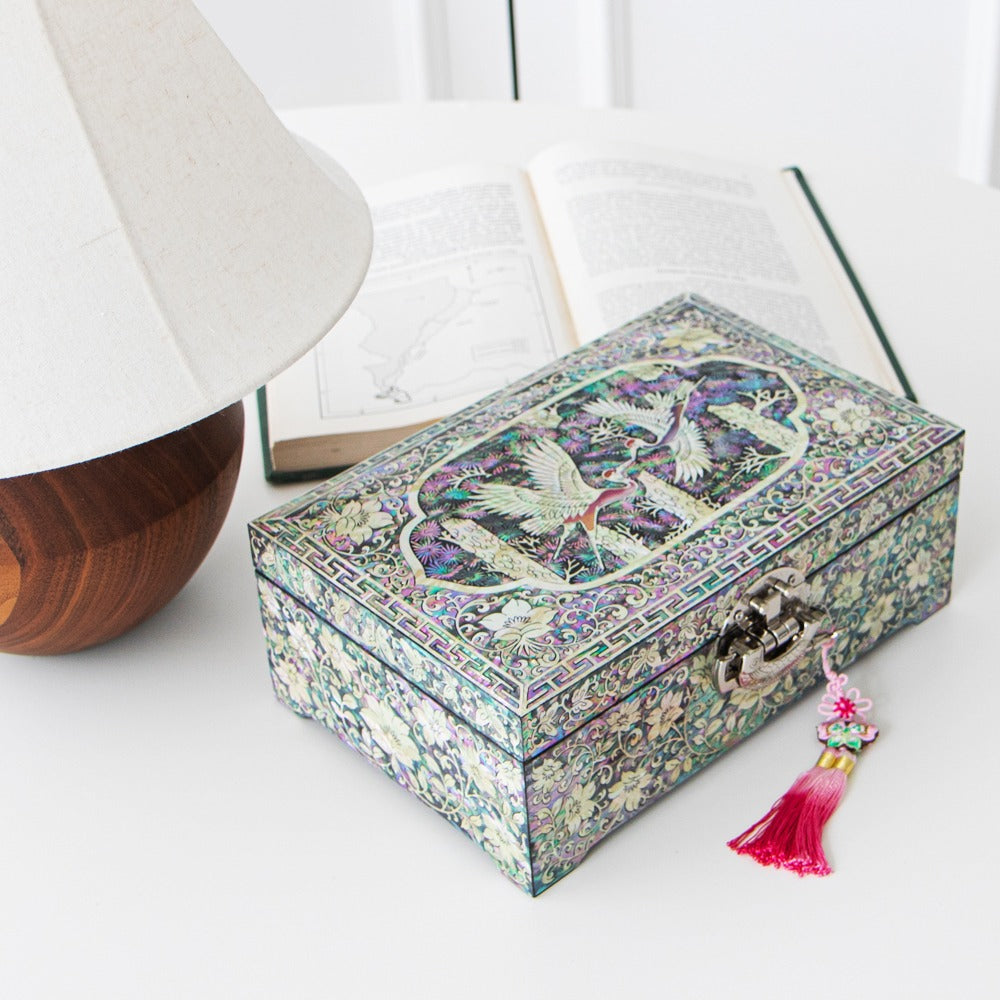 Najeon Mother-of-Pearl Jewelry Box - Crane & Pine, 2 - Tier (IV) - view 2