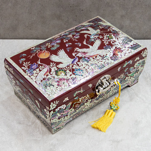 Najeon Mother-of-Pearl Jewelry Box - Crane & Pine, Red, 2 - Tier (II) - view 8