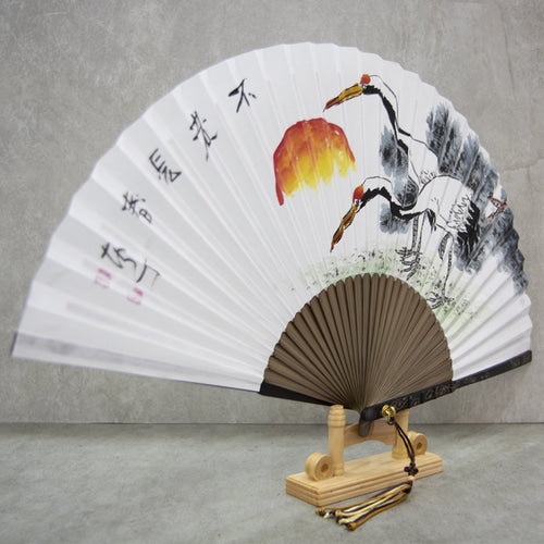 Korean Folding Fan - Crane, Jade - view 5