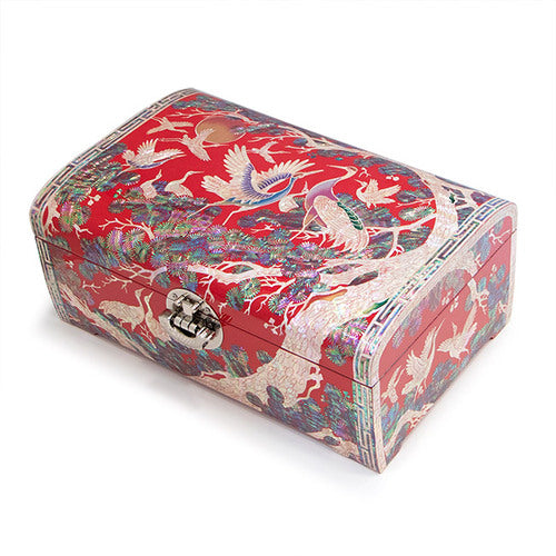 Najeon Mother-of-Pearl Jewelry Box - Crane & Pine, Red, 2 - Tier - view 6