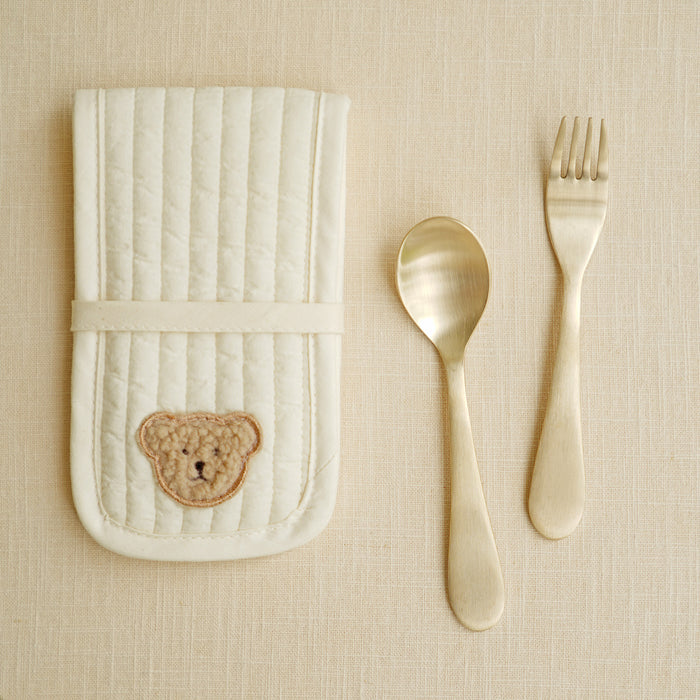 Bangjja Brass Mini Baby Spoon & Fork Set (with Case)
