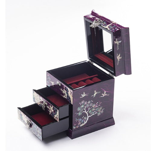Najeon Mother-of-Pearl Jewelry Box - Crane & Pine, Purple, 3 - Tier