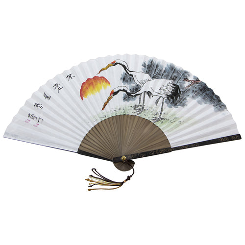 Korean Folding Fan - Crane, Jade - view 6