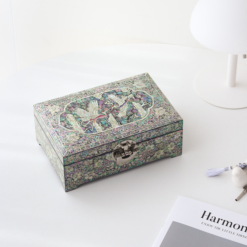 Najeon Mother-of-Pearl Jewelry Box - Crane & Pine, 2 - Tier (III) - view 2