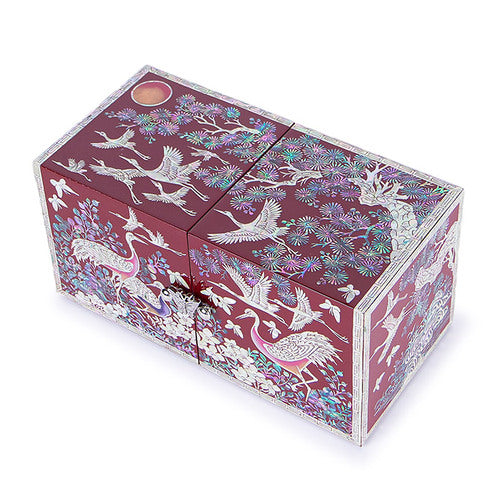 Najeon Mother-of-Pearl Jewelry Box - Crane & Pine, Red, Large - view 4