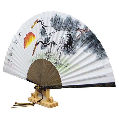 Korean Folding Fan - Crane, Jade - view 4