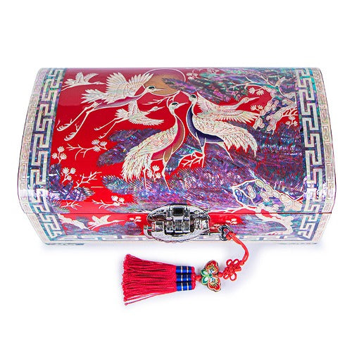 Korean Jewelry Box - Crane & Pine, Red, 2 - Tier (by Oh Myung - ho) (III)