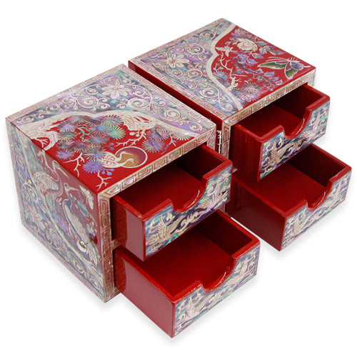 Najeon Mother-of-Pearl Jewelry Box - Crane & Pine, Red, Medium (by Oh Myung - ho) - view 6