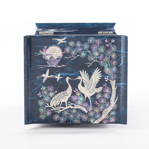 Najeon Mother-of-Pearl Jewelry Box - Crane & Pine, Blue, 3 - Tier - view 6