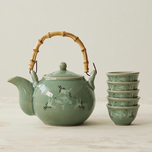 Celadon Teapot - Cloud & Crane - view 4