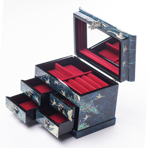 Najeon Mother-of-Pearl Jewelry Box - Crane & Pine, Blue, 5 - Tier - view 5