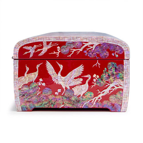 Najeon Mother-of-Pearl Jewelry Box - Crane & Pine, Red, 2 - Tier - view 8