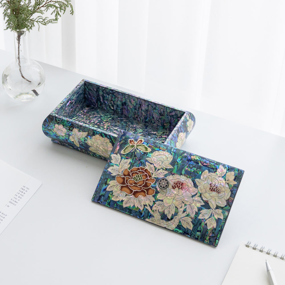 Najeon Mother-of-Pearl Keepsake Box - Peony, Blue - view 4
