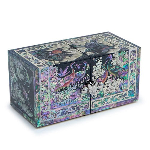 Korean Jewelry Box - Crane & Pine, Black (by Oh Myung - ho)