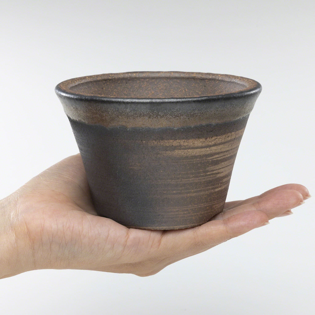 Wazakura [ Banko Series ] Small Rounded Bonsai Pot 4.3" (110mm) Golden Brown