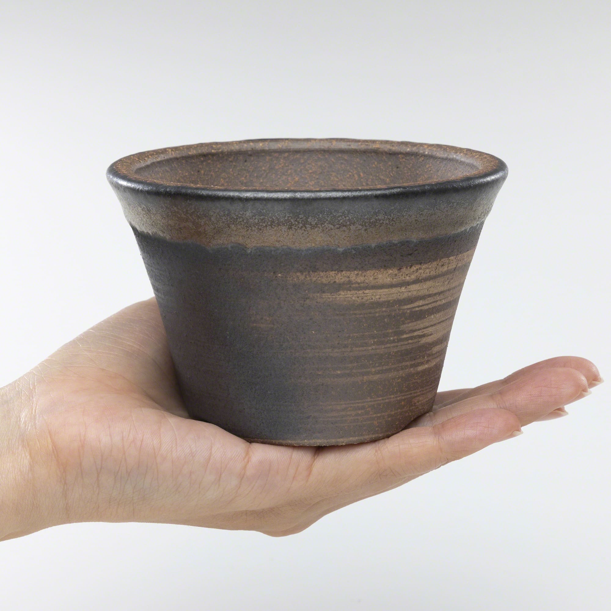 Wazakura [ Banko Series ] Small Rounded Bonsai Pot 4.3" (110mm) Golden Brown