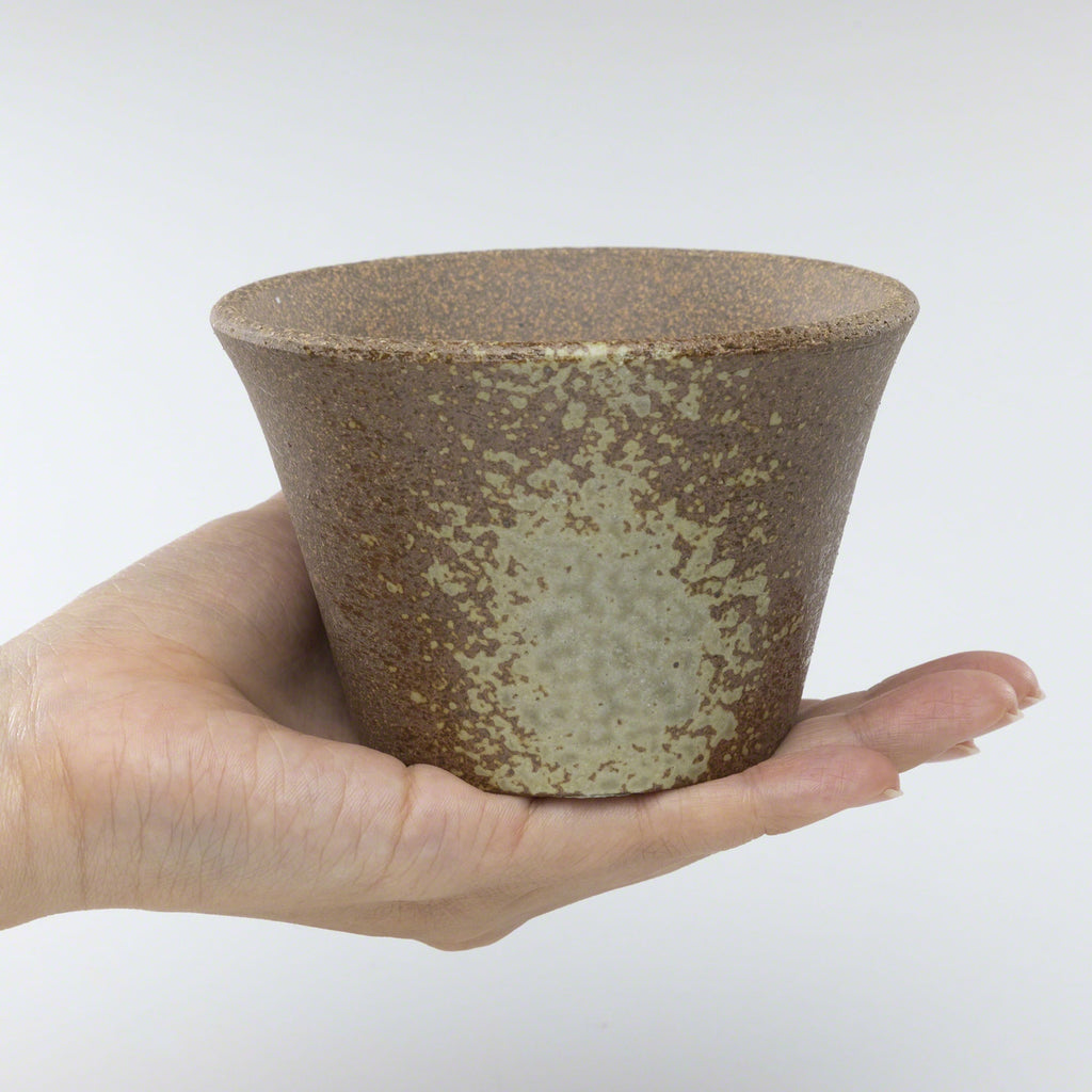 Wazakura [ Banko Series ] Small Rounded Bonsai Pot 4.3" (110mm) Brown & White Gold