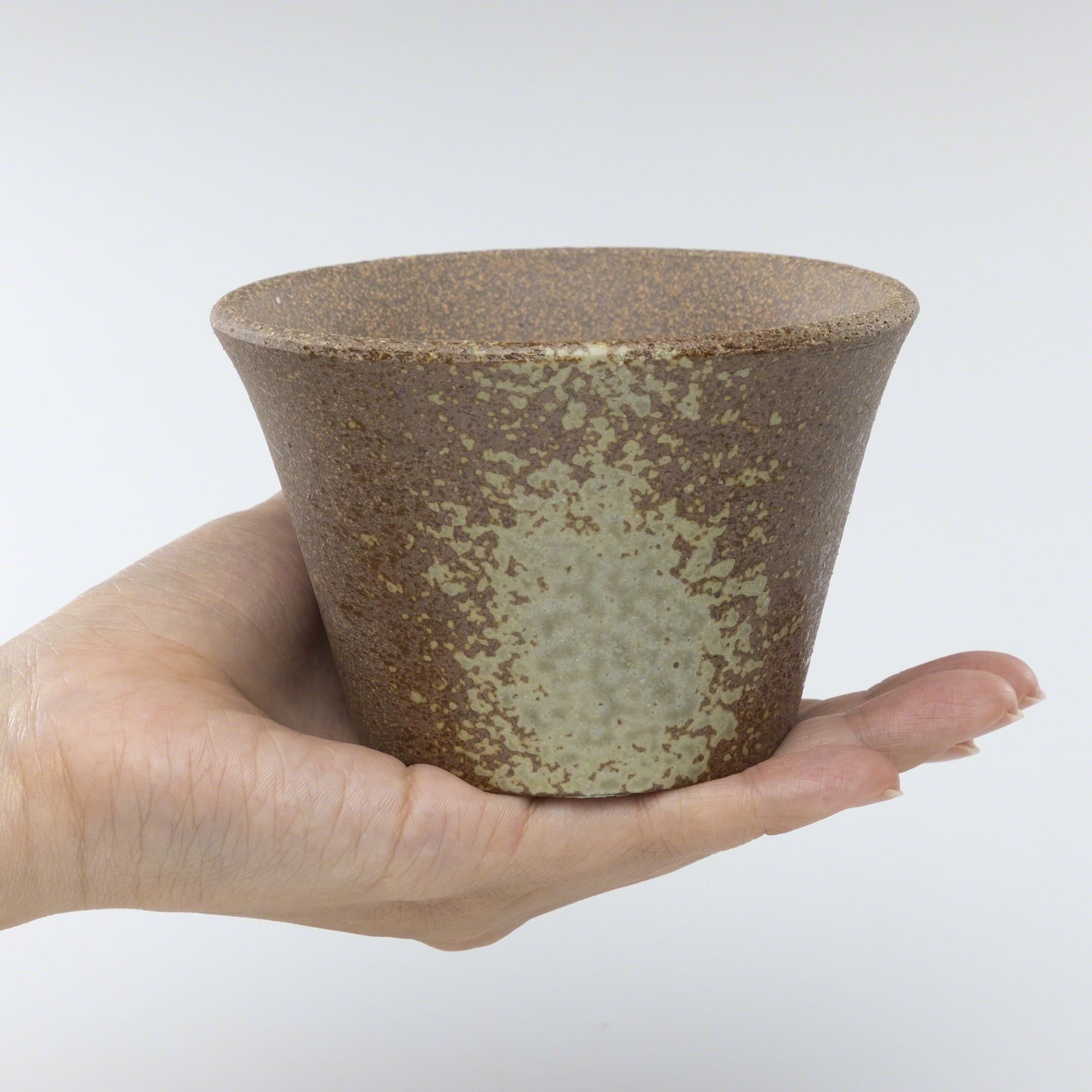 Wazakura [ Banko Series ] Small Rounded Bonsai Pot 4.3" (110mm) Brown & White Gold