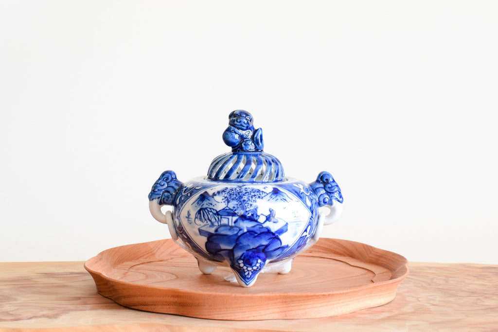 Juttoku Kutani Incense Burner 13.5cm - Blue Landscape - view 6