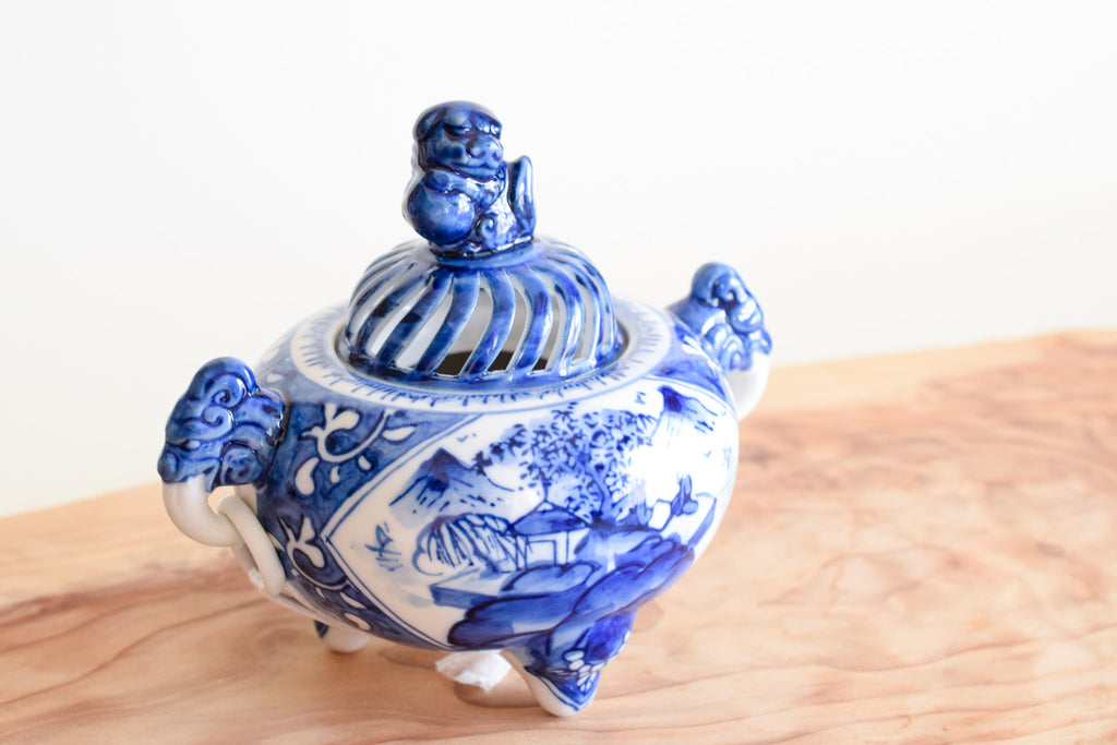 Juttoku Kutani Incense Burner 13.5cm - Blue Landscape - view 7