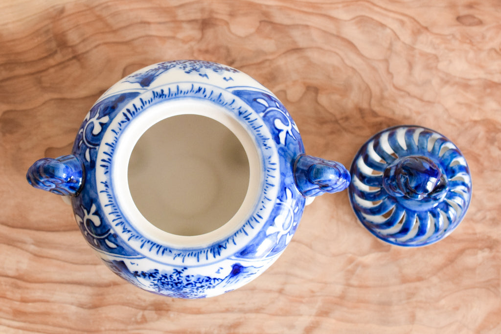 Juttoku Kutani Incense Burner 13.5cm - Blue Landscape - view 5